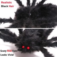 Venhoo Halloween Giant Spider Outdoor Decorations 79 Inch Black Scary Hairy Realistic Large Spiders Props For Outside Indoor Off