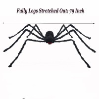 Venhoo Halloween Giant Spider Outdoor Decorations 79 Inch Black Scary Hairy Realistic Large Spiders Props For Outside Indoor Off