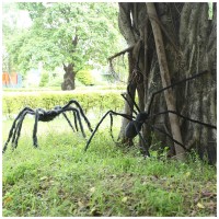 Venhoo Halloween Giant Spider Outdoor Decorations 79 Inch Black Scary Hairy Realistic Large Spiders Props For Outside Indoor Off