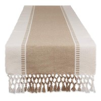 Dii Dobby Stripe Woven Table Runner, 13X72 (13X77.5, Fringe Included), Stone