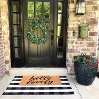 Buffalo Plaid Outdoor Rug 354 X 59 Handwoven Front Door Mat Black And White Front Porch Rug Machine Washable For Outdoor