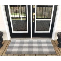 Levinis Cotton Farmhouse Grey Buffalo Plaid Rugs Washable Buffalo Check Area Rug Runner For Kitchen Front Porch Bathroom Laundr