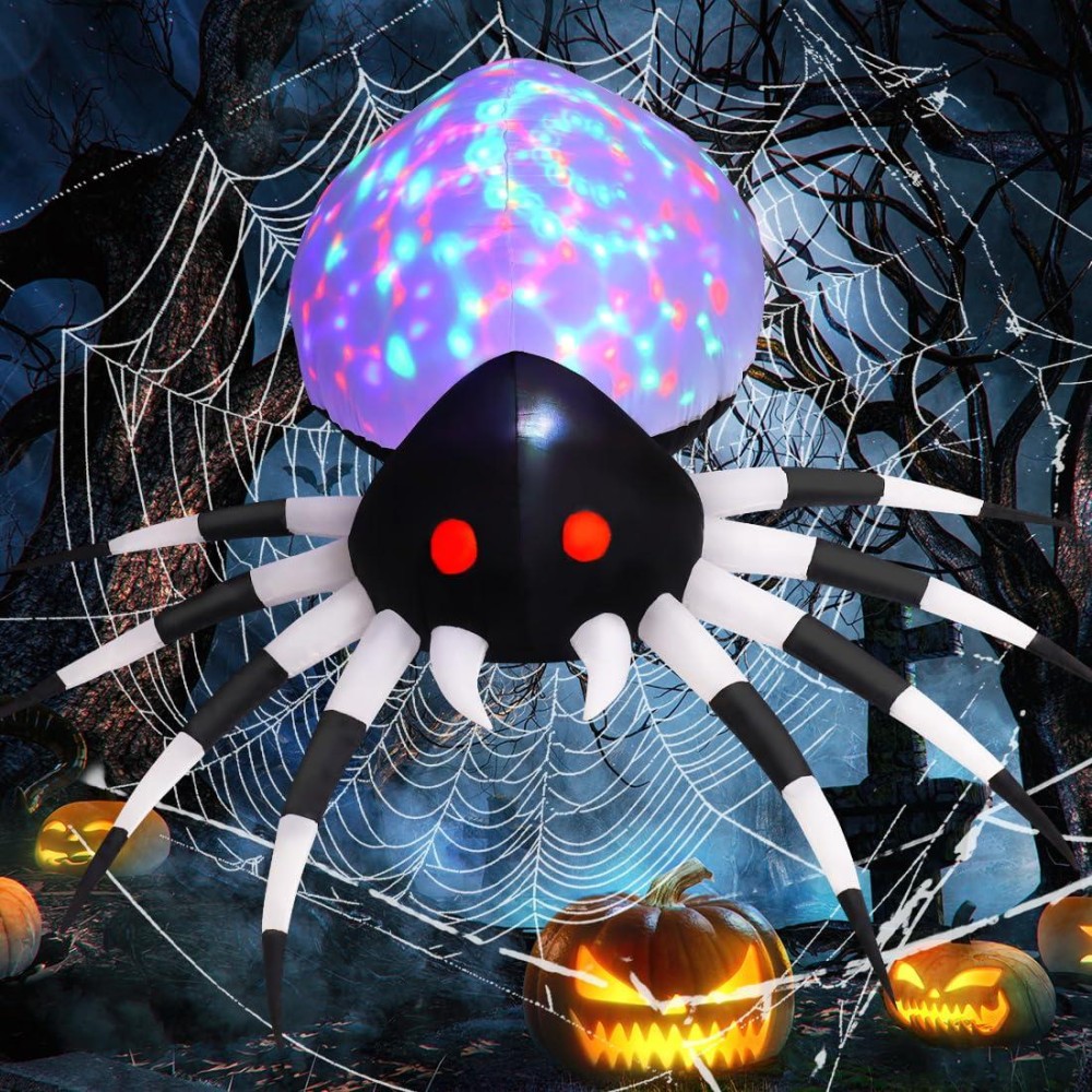 Goosh 6 Ft Height Halloween Inflatables Outdoor Spider With Magic Light Blow Up Yard Decoration With Led Lights Builtin For Ho