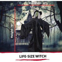 Haunted Hill Farm Lifesize Scary Poseable Witch With Crystal Ball And Touch Activated Lights And Sound Batteryoperated Indoor