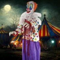 Haunted Hill Farm Lifesize Scary Animatronic Talking Clown With Motion Touch Activated Lights And Sounds Indoor Or Covered O