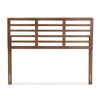 Baxton Studio Salome Mid-Century Modern Walnut Brown Finished Wood Queen Size Open Slat Headboard