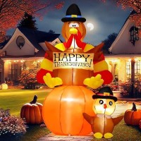 Goosh 6 Ft Thanksgiving Inflatables Turkey Outdoor Decorations Blow Up Yard Turkey On Pumpkin With Turkey Baby With Built-In Leds For Indoor Party Garden Lawn Decor