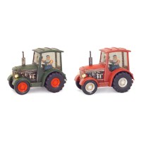 Tractor Snow Globe w Farmer Santa Set of 2