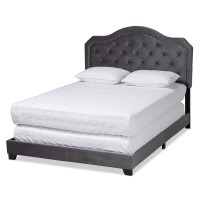 Baxton Studio Samantha Modern And Contemporary Grey Velvet Fabric Upholstered Queen Size Button Tufted Bed