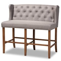 Baxton Studio Alira Modern And Contemporary Grey Fabric Upholstered Walnut Finished Wood Button Tufted Bar Stool Bench