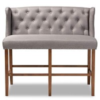 Baxton Studio Alira Modern And Contemporary Grey Fabric Upholstered Walnut Finished Wood Button Tufted Bar Stool Bench