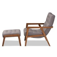 Baxton Studio Naeva Mid-Century Modern Grey Fabric Upholstered Walnut Finished Wood 2-Piece Armchair And Footstool Set