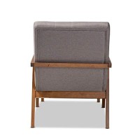 Baxton Studio Naeva Mid-Century Modern Grey Fabric Upholstered Walnut Finished Wood 2-Piece Armchair And Footstool Set