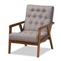 Baxton Studio Naeva Mid-Century Modern Grey Fabric Upholstered Walnut Finished Wood 2-Piece Armchair And Footstool Set