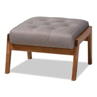 Baxton Studio Naeva Mid-Century Modern Grey Fabric Upholstered Walnut Finished Wood 2-Piece Armchair And Footstool Set