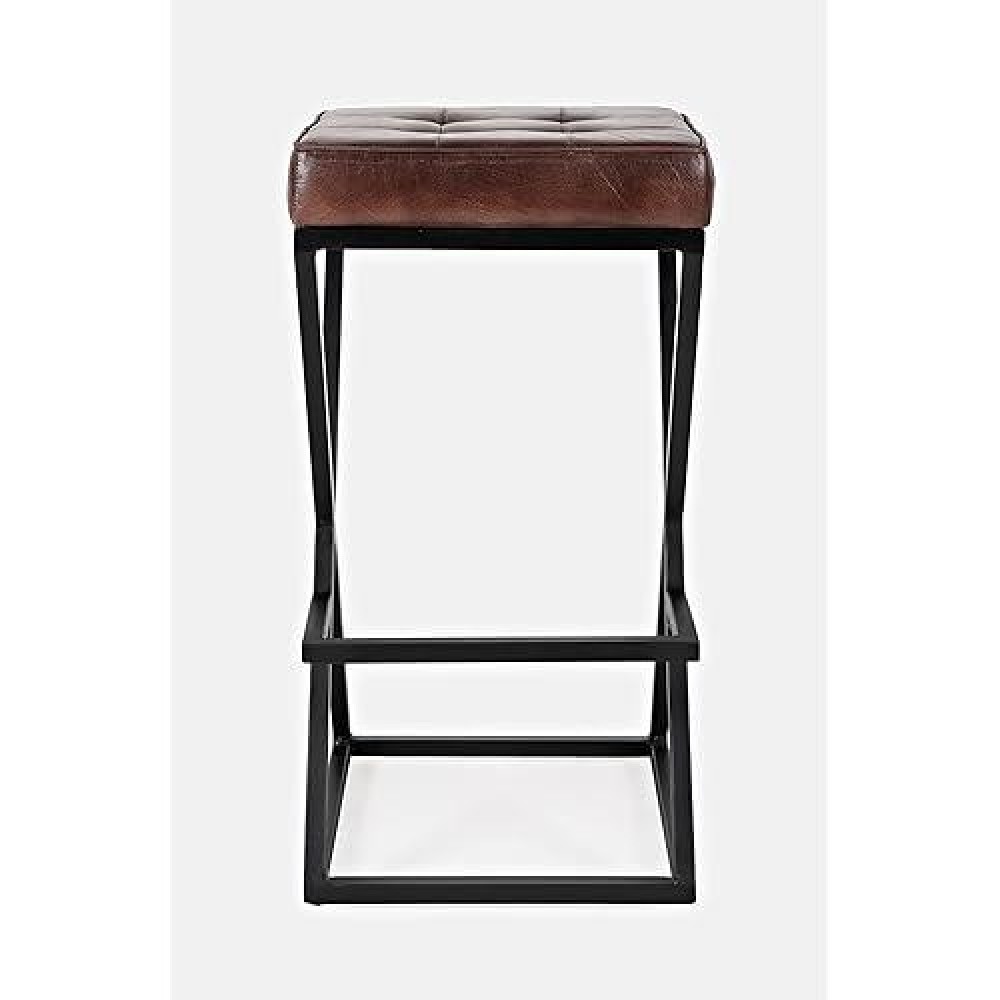 Jofran Brooks Mid-Century Leather Barstool, 15''Lx15''Wx29''H, Dark Sienna (Model: 1730-192Ds)