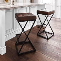 Jofran Brooks Mid-Century Leather Barstool, 15''Lx15''Wx29''H, Dark Sienna (Model: 1730-192Ds)