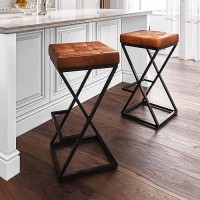 Jofran Brooks Mid-Century Leather Barstool, 15''Lx15''Wx29''H, Saddle (1730-192S)