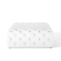 Modway Amour Tufted Vegan Leather Upholstered White, Large Square Ottoman