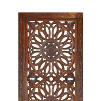 Benjara 2 Piece Mango Wood Wall Panel Set With Mendallion Carving, Rectangle, Burnt Brown