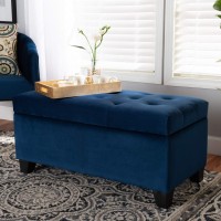 Baxton Studio Michaela Modern And Contemporary Navy Blue Velvet Fabric Upholstered Storage Ottoman