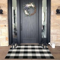 Cainanel Buffalo Plaid Cotton Handwoven Rug 275 X 43 Inches Black And White Layered Welcome Mat For Front Door Porch Kitch