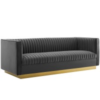 Vertical Channel Tufted Upholstered Performance Velvet Sofa and Armchair Set