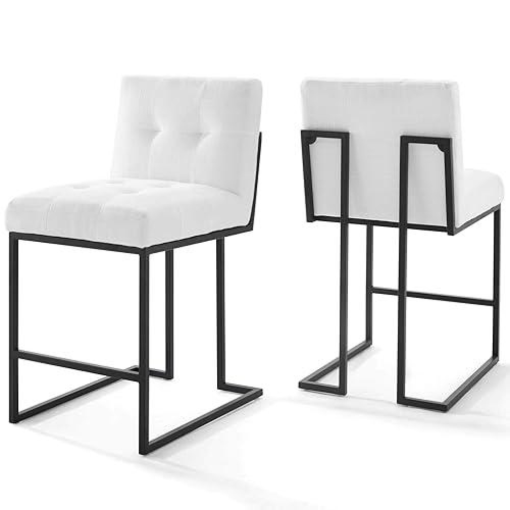 Modway Privy Stainless Steel Upholstered Fabric Counter Stool Set Of 2, Black White