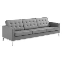 Loft Tufted Upholstered Faux Leather Sofa and Armchair Set Silver Gray