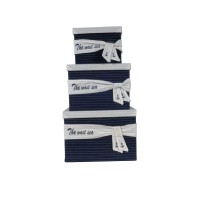 HomeRoots 115 x 12 x 85 White, Blue, Fabric -Boxes with cover Set of 3