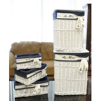 HomeRoots 14 x 175 x 195 White, Blue, Rectangular, Willow - Basket Set of 5