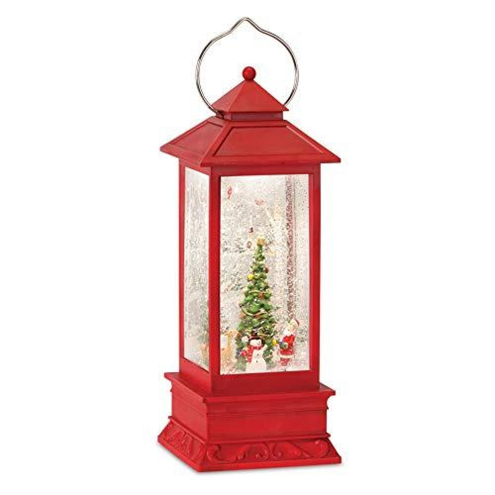 125 Inch Animated Turning Christmas Tree Lighted Red Water Lantern with Santa Deer and Snowman