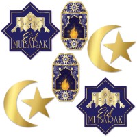 Beistle Durable Foil Cardstock Paper Ramadan Cut Outs 8 Piece Star Moon Lantern Wall Decorations 5 115 Bluegold