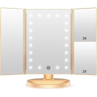 Weily Lighted Vanity Makeup Mirror 1X2X3X Magnification Trifold With 36 Led Lights Touch Screen And Usb Charging 180 Degree A