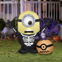 Gemmy 3.5' Airblown Inflatable Minion Skeleton W/Pumpkin Scene Universal