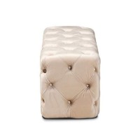 Baxton Studio Jasmine Modern Contemporary Glam And Luxe Beige Velvet Fabric Upholstered Button Tufted Bench Ottoman