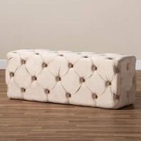 Baxton Studio Jasmine Modern Contemporary Glam And Luxe Beige Velvet Fabric Upholstered Button Tufted Bench Ottoman