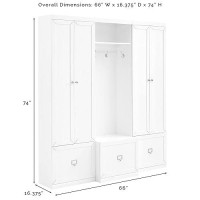 Crosley Furniture Harper 3-Piece Entryway Set With Hall Tree And 2 Pantry Closets, White