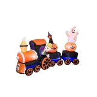 Ajy 9 Feet Halloween Inflatable Train With Kittens White Ghostspumpkin With Led Lights Blow Up Lighted Yard Decor Giant Lawn Ha