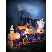 Ajy 9 Feet Halloween Inflatable Train With Kittens White Ghostspumpkin With Led Lights Blow Up Lighted Yard Decor Giant Lawn Ha