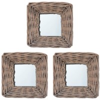 vidaXL Natural Wicker Square Mirrors 59x59 Set of 3 Handcrafted Rattan Frame Easy Wall Installation Suitable for H