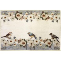 Floral Bluebird Motif Home Accent Rug with Nonslip Backing