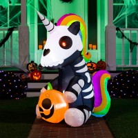 Joiedomi 5 Ft Tall Halloween Inflatable Sitting Skeleton Unicorn Inflatable Yard Decoration With Buildin Leds Blow Up Inflatabl