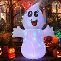 Goosh 5 Ft Halloween Cute Ghost Inflatable With 360 Rotating Magic Light Blow Up Yard Decoration With Led Lights Builtin For H