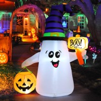 Goosh 5Ft Inflatable Halloween Cute Ghost With Pumpkin Blow Up Inflatables Halloween Outdoor Yard Decoration