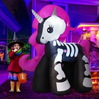 Goosh 52 Ft Halloween Inflatables Unicorn Outdoor Decorations Blow Up Yard Skeleton Unicorn With Builtin Leds For Garden Lawn