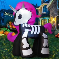 Goosh 52 Ft Halloween Inflatables Unicorn Outdoor Decorations Blow Up Yard Skeleton Unicorn With Builtin Leds For Garden Lawn