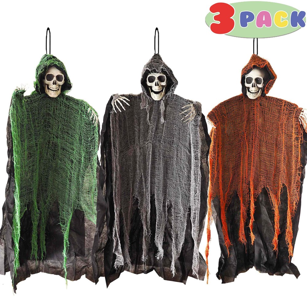 Kiddokids 3 Pack Halloween Hanging Ghost Outdoor Decoration 36 Hanging Skeleton Grim Reapers For Yard Indoor Decor Halloween