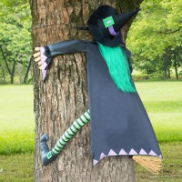 Joyin 60 Halloween Crashing Witch Decorations Outdoor With Green Hair Halloween Witch Decor For Tree Haunted House Prop Por