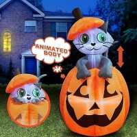 Joiedomi 5 Ft Halloween Inflatables Outdoor Decorations  Inflatable Halloween Decor Outdoor Blow Up Pumpkin For Yard  Animated Halloween Inflatable Cat On Pumpkin With Leds For Halloween Decorations